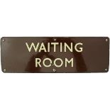 BR(W) enamel Doorplate WAITING ROOM, flangeless and two lines. Measures 18in x 6in, good colour