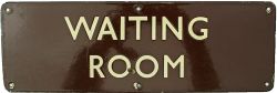 BR(W) enamel Doorplate WAITING ROOM, flangeless and two lines. Measures 18in x 6in, good colour
