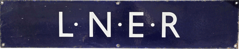LNER enamel Posterboard Heading, double royal size with simply the initials 'L.N.E.R.' In