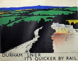 Poster LNER 'Durham - It's Quicker By Rail' by Tom Purvis quad royal 40 in x 50 ins, 1930. A typical