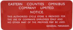 Eastern Counties Omnibus Company enamel Sign fully flanged 24in x 10in. 'This Authorized Cycle