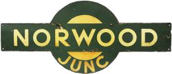 Southern Railway enamel Target NORWOOD JUNC. Ex LBSCR station, opened 5th June 1839 as Jolly Sailor,