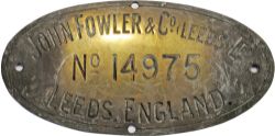 Worksplate John Fowler & Co Leeds No 14975. Ex  Ministry of Munitions who ordered from Fowlers works