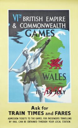 Poster 'VIth British Empire and Commonwealth Games Wales 18th - 26th July 1958' double royal 25in