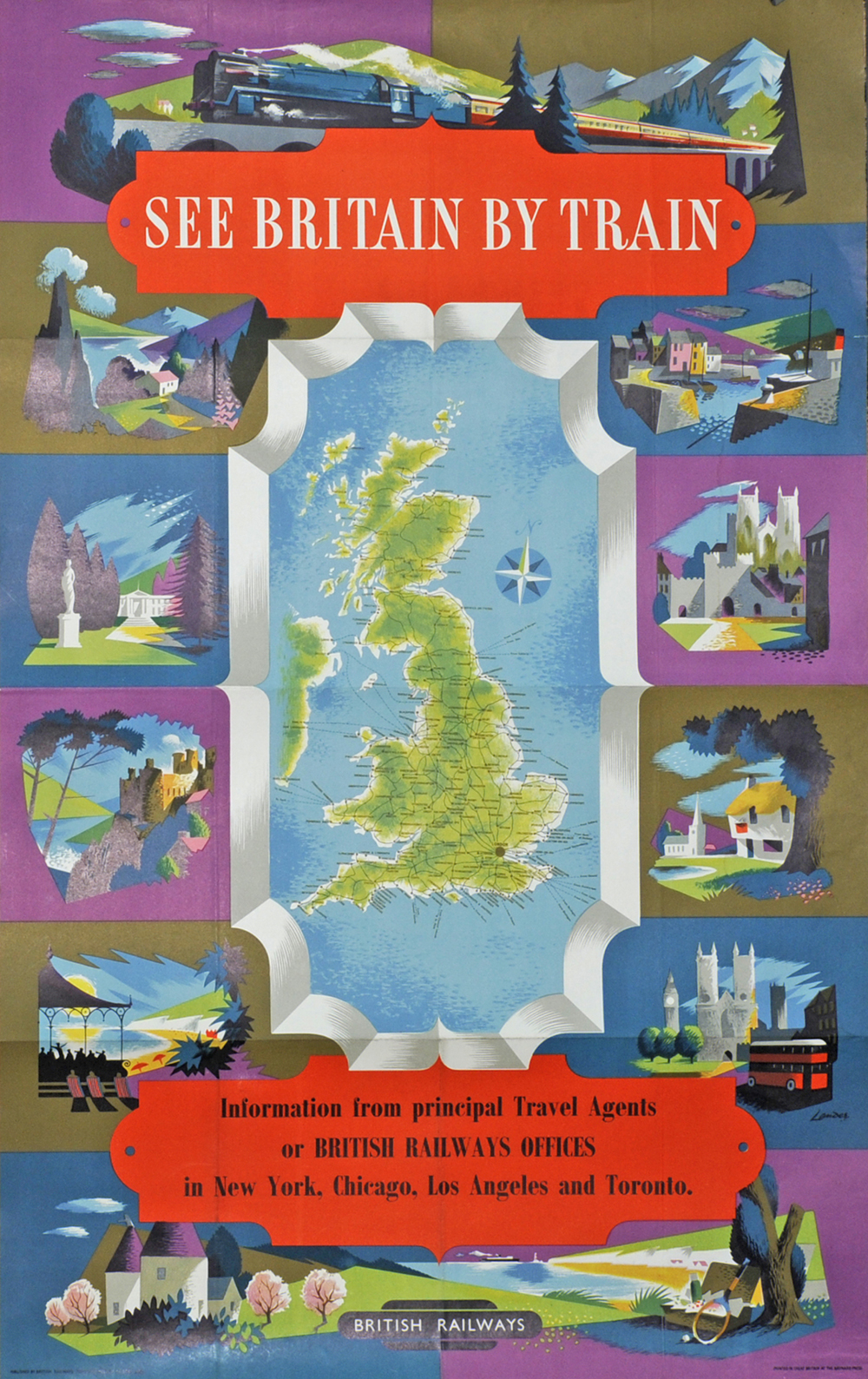 Poster 'See Britain by Train, British Railways, Information from principal travel agents or BR