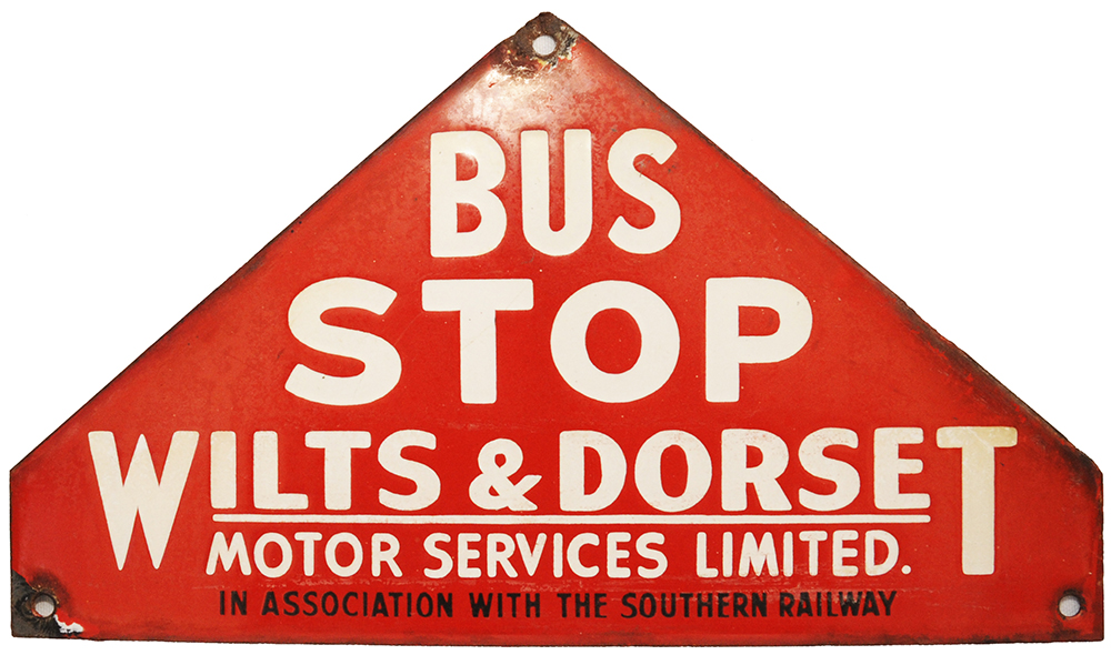 Bus Stop enamel Sign 'Wilts & Dorset Motor Services Limited - In Association With The Southern