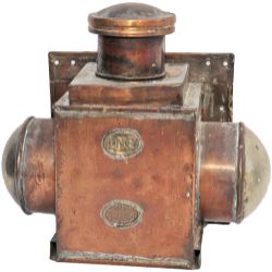 LNER all copper Ducket Lamp with a pair of lenses in opposing direction and an open aperture for the