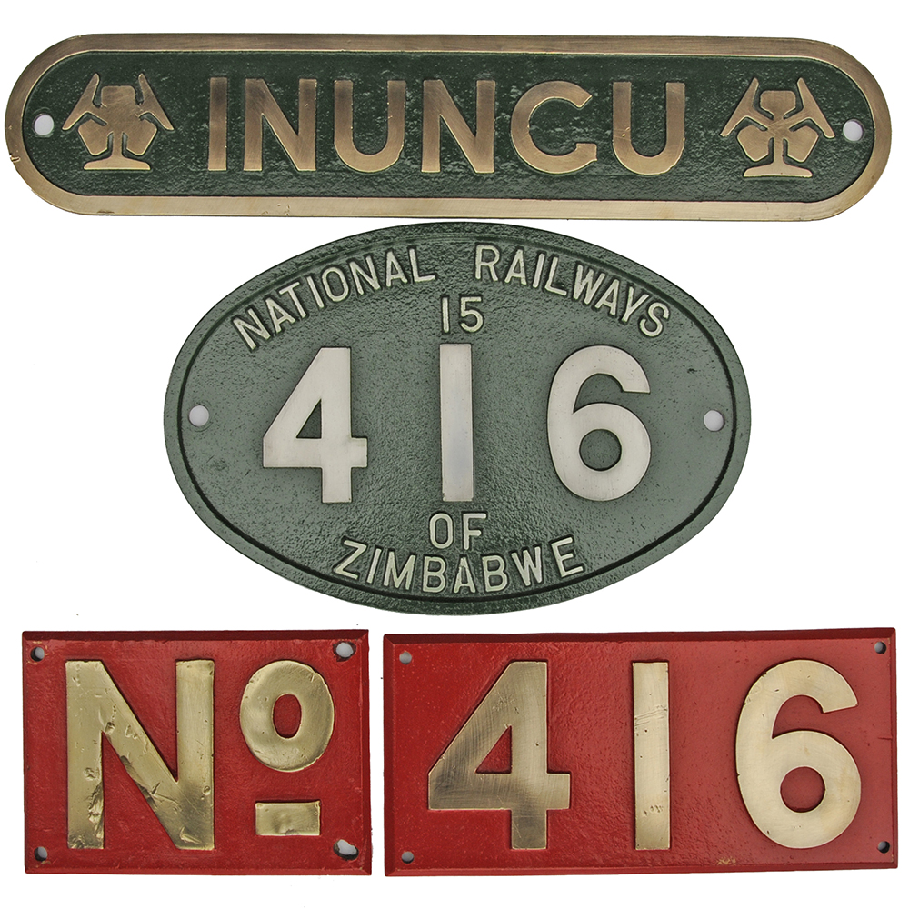 Nameplate INUNGU plus the matching alloy Cabside Numberplate 416 and cast brass Bufferbeam Plates (