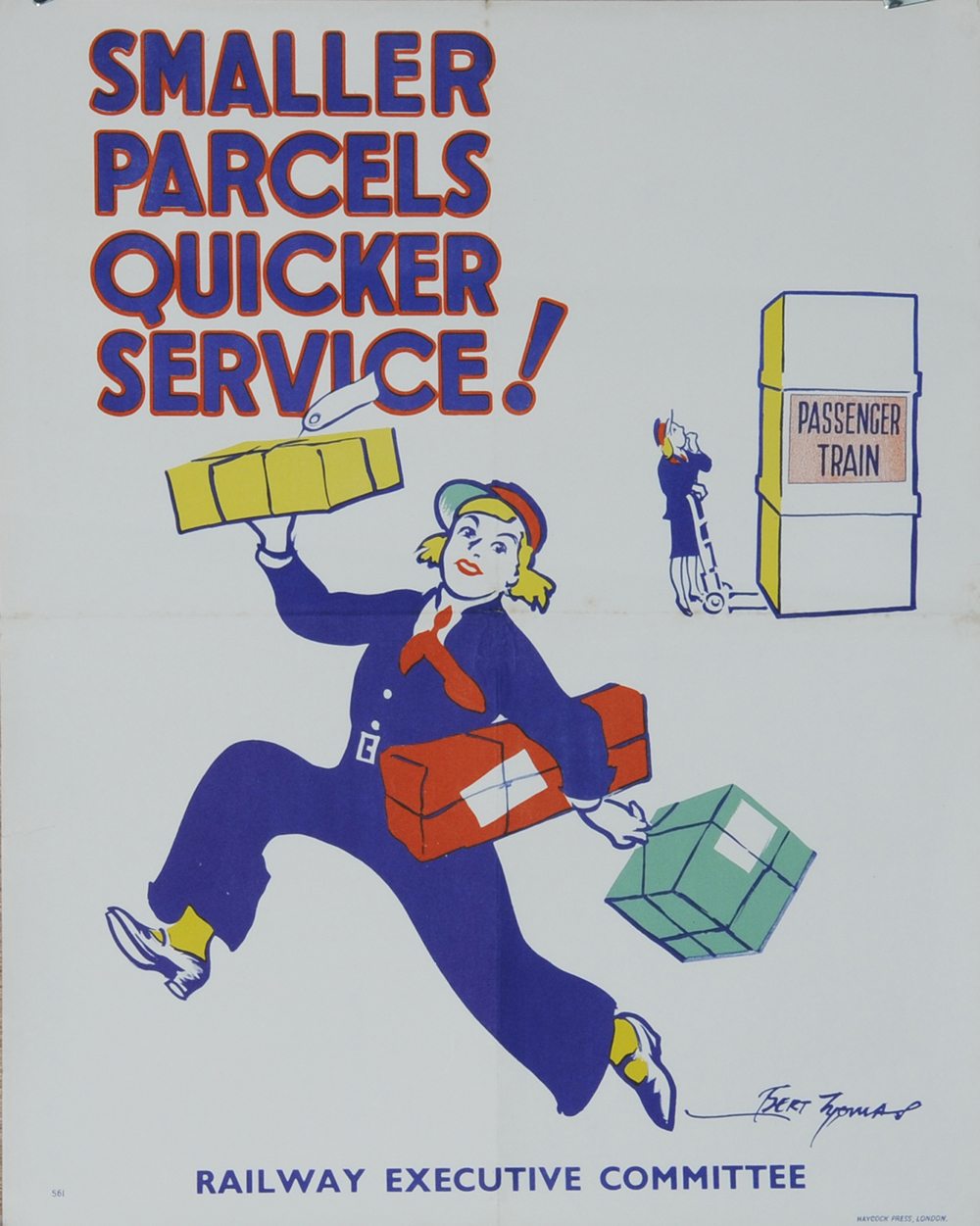 Poster Railway Executive Number 561 'Smaller Parcels Quicker Service' by Bert Thomas size 25in x