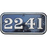 Cabside Numberplate 2241. Ex GWR Collett designed 0-6-0 locomotive built March 1945 and allocated to