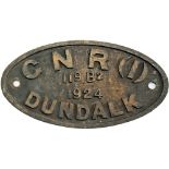 Worksplate GNR(I) Dundalk No 119 B2 dated 1924. Ex 5ft 3ins Gauge tender built at Dundalk  No 119 B2