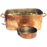 GWR all copper, large Cooking Pan together with an all copper Saucepan stamped NER Royal Hotel