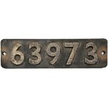 Smokebox Numberplate 63973.  Ex LNER Gresley O2 class locomotive built Doncaster October 1942 and