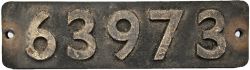 Smokebox Numberplate 63973.  Ex LNER Gresley O2 class locomotive built Doncaster October 1942 and