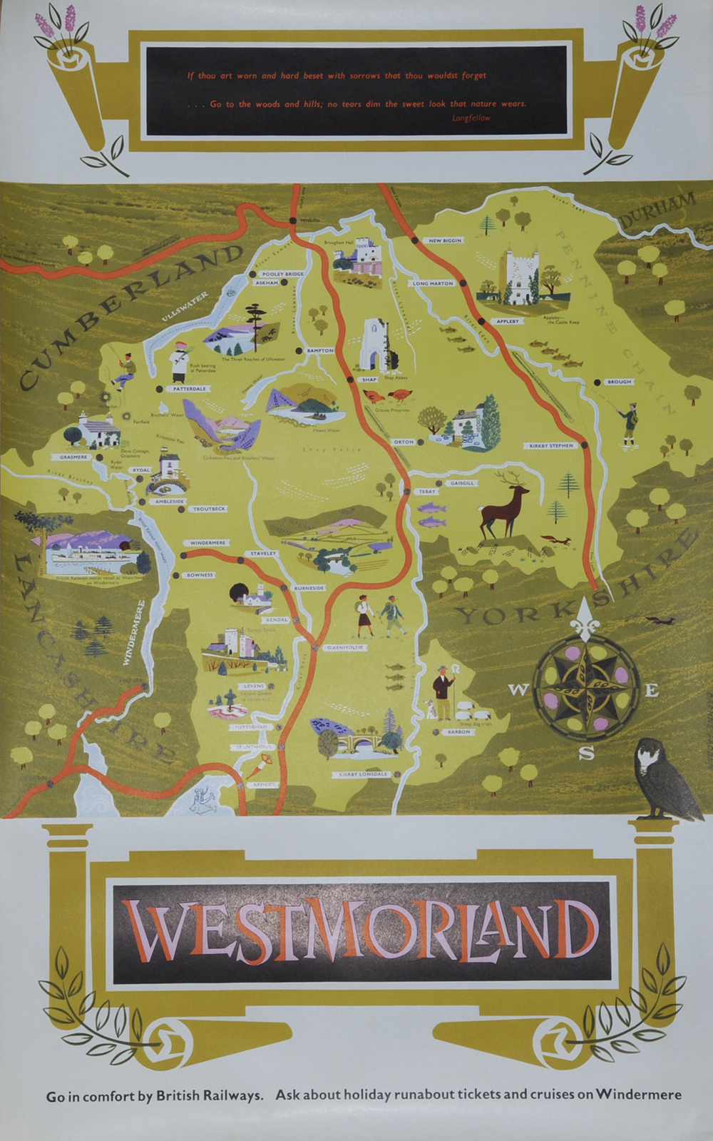 Poster British Railways 'Westmorland' by Daphne Padden, double royal size 25in x 40in. Depicts map