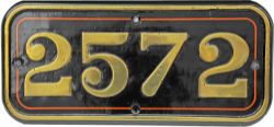 GWR Cabside Numberplate 2572. Ex GWR Dean Goods 0-6-0 locomotive, built Swindon in November 1898 and