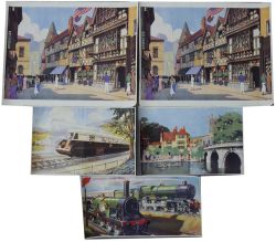 GWR Chad Valley Jigsaw prints, qty 5 lithographs comprising Henley Bridge; Locomotives Old & New;