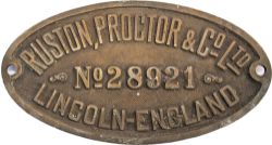 Worksplate Ruston Proctor & Co Lincoln England no 28921. According to the Ruston Proctor order