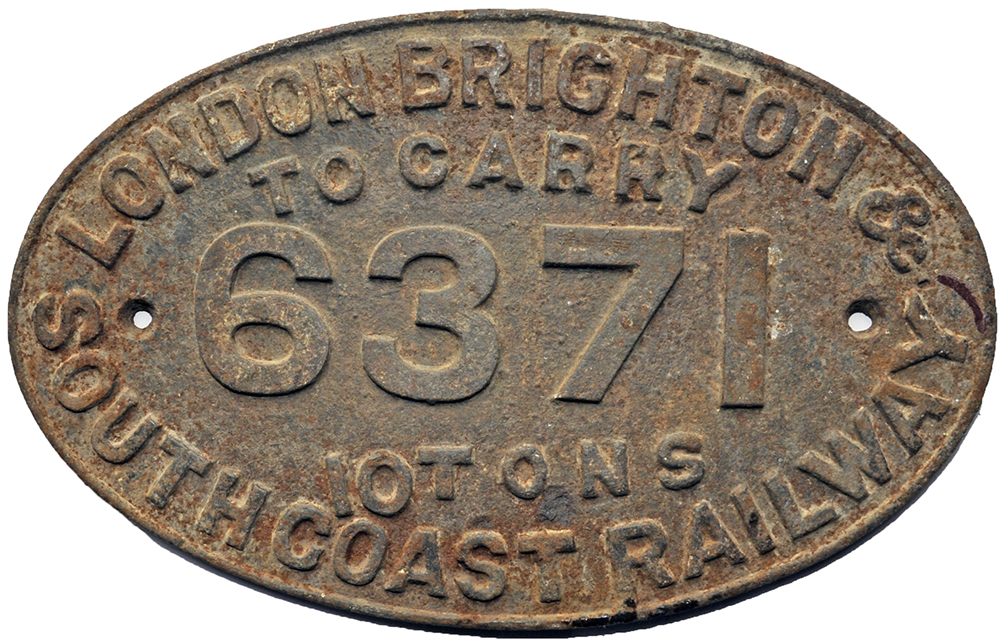 Wagon Plate London Brighton & South Coast Railway To Carry 10 Tons 6371. Measures 15in x 9in and