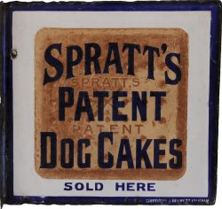 Advertising Enamel, Double sided wall mounted, one side reads Spratt's Patent Dog Cakes sold here,