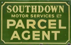 Advertising enamel Sign 'Southdown Motor Services Ltd., Parcel Agent'. Double sided 16in x 10in.