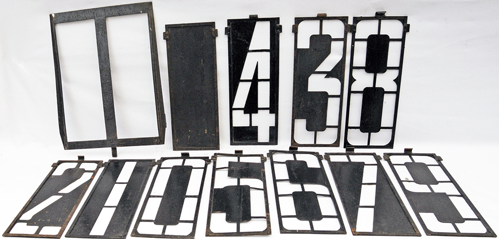 A full set of Numbers and Frame ex Southern Electric 4-Sub. Numbers are 0-9 inclusive and a blanking