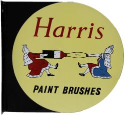 Advertising enamel Sign, 'Harris' Paint Brushes', double sided with wall mounting flange, 16in x