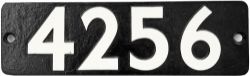 Smokebox Numberplate 4256.  Ex Churchward 2-8-0 heavy freight loco, built Swindon in April 1917