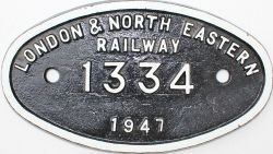 Works Numberplate 9 x 5 London & North Eastern Railway 1334 dated 1947, oval cast iron. Ex