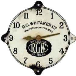 Advertising Enamel Circular Clock  R.G.WITAKER LTD KINGSTON-ON-THAMES  The house of ideas, Black