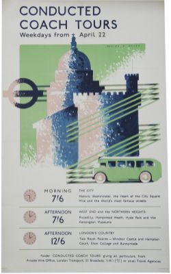 Poster London Transport 'Conducted Coach Tours - Weekdays from April 22nd - Morning to the City -