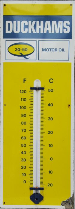 Advertising enamel Thermometer 'Duckhams Motor Oil 20 - 50 Q'. Measures 36in x 13in. Thermometer