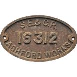 Wagon Plate SE&CR 16312 Ashford Works, cast iron 10in x 6in. Absolutely original condition.