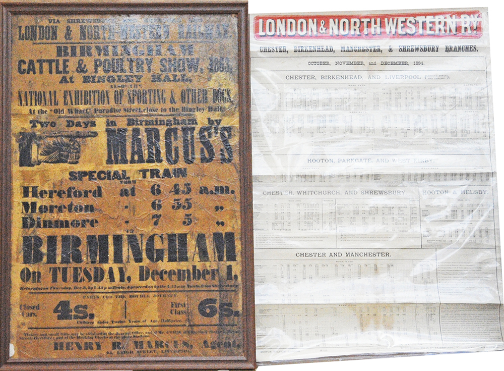 Poster LNWR Timetable dated 1894 showing Chester, Manchester, Shrewsbury, Birkenhead and