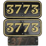 GWR cast iron Cabside Numberplates 3773 both sides so a pair together with 3773 Smokebox