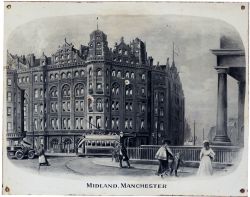 Early enamel Advertising Sign MIDLAND RAILWAY HOTEL MANCHESTER. Measuring 18in x 15in, this