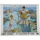 Poster LNER 'LNER East Coast It's Quicker By Rail'  by Dorothea Sharp, quad royal 40 in x 50 in.