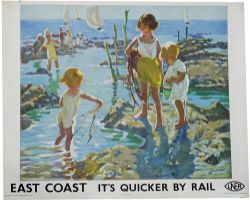 Poster LNER 'LNER East Coast It's Quicker By Rail'  by Dorothea Sharp, quad royal 40 in x 50 in.