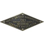 Worksplate North British Railway No 23936 dated 1929, brass diamond shape. Ex GWR 5700 class 0-6-0PT