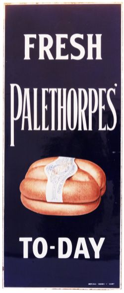 Advertising Enamel FRESH PALETHORPES SAUSAGES TO-DAY, semi pictorial with a packet of Palethorpes