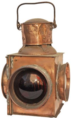 LMS all copper Crossing Lamp with 2 clear and 2 red bullseye lensed. Stamped 'LMS No 241'.