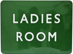 BR(S) dark green enamel Platform Sign LADIES ROOM, fully flanged 24 inches x 18 inches in