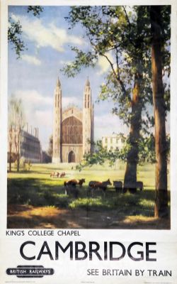 Poster  BR(ER) 'Cambridge, King’s College'  by Shepherd, 1957 double royal 25in x 40in. In good