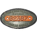 Works Numberplate 9 x 5 LNER Gateshead Works 1907. The number has been ground off and replaced