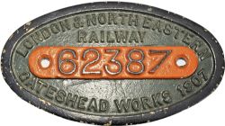 Works Numberplate 9 x 5 LNER Gateshead Works 1907. The number has been ground off and replaced