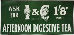 Advertising Enamel Semi Pictorial 'Ask For I&C Afternoon Digestive Tea'. white on green enamel ,