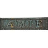 Nameplate AMIE ex Industrial Locomotive. Standard Gauge Class H 0-4-0ST built by Manning Wardle No