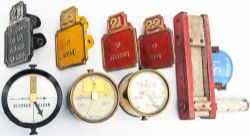 Signal Box Lever Plates, qty 4 together with qty 3 circular Indicators two of which are brass cased,