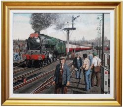 Original Painting by acclaimed artist Frank Johnson (1917-1998). Depicting LMS Royal Scot class on