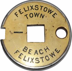 Tyers steel and brass Single Line Tablet FELIXSTOWE TOWN No 1 - BEACH FELIXSTOWE, hand engraved